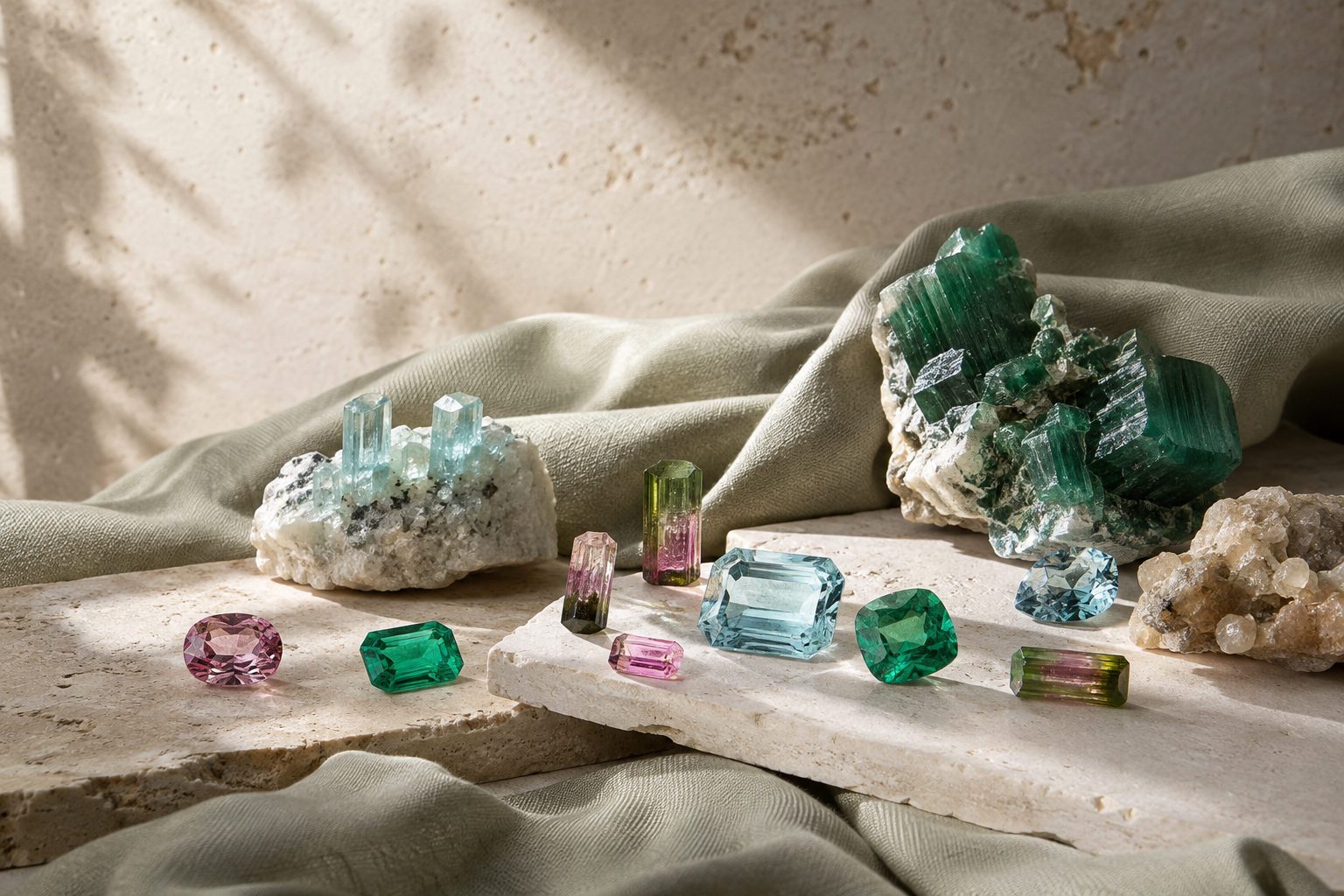 Colored gemstone still life